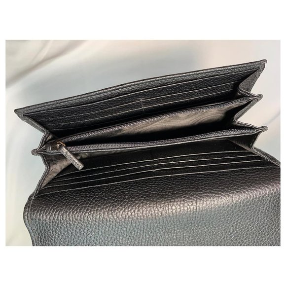 Gucci Soho Black Pebbled Leather Long Wallet Flap GG Large Authentic Italy NEW - Picture 9 of 16